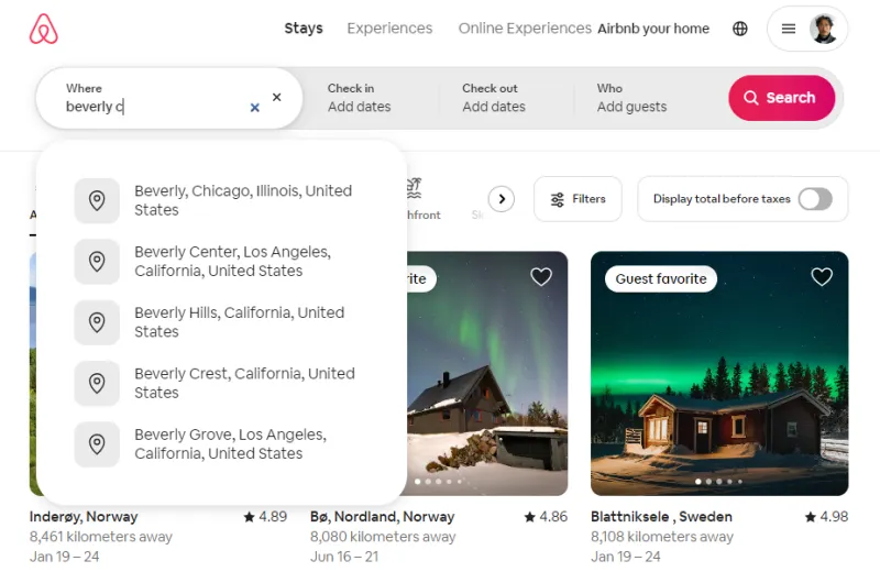 Airbnb Beverly Crest Search Result