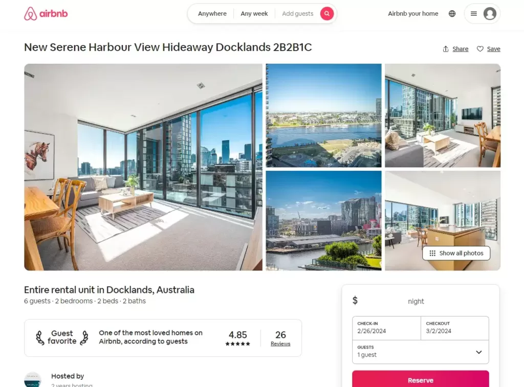 Airbnb Listing Dockland Melbourne