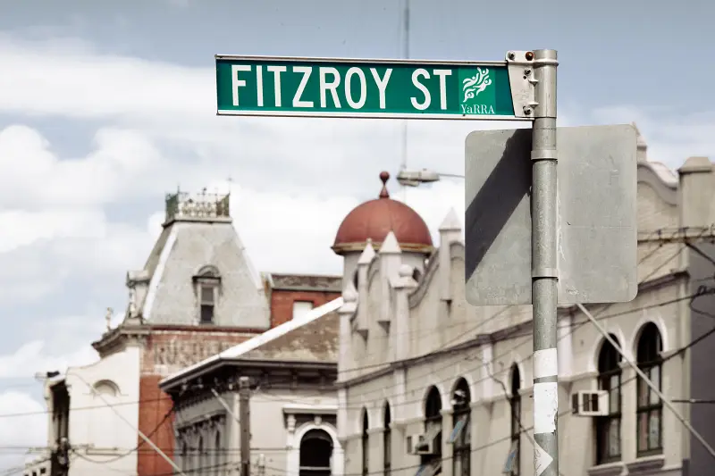 Focus Shot Of A Fitzroy Street Road Sign